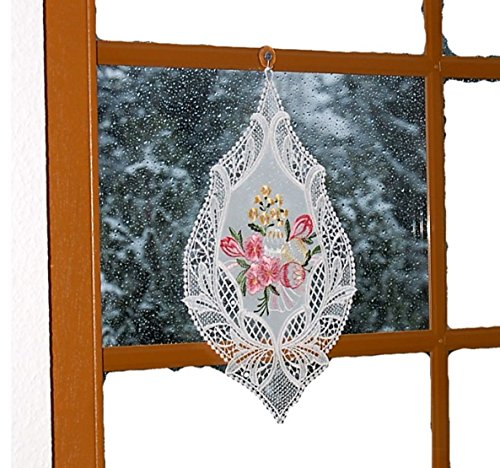 Fensterbild Plauener Spitze Voile Ostern Stickerei Osterei Krokus 25x40 cm + Saugnapf/Made in Germany (Rosa) von Plauener Spitze