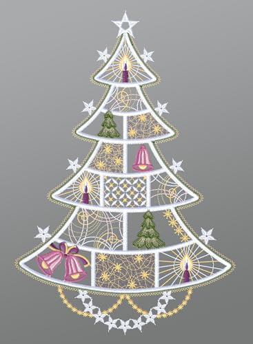 Plauener Spitze Fensterbild Geschmückter Weihnachtsbaum (Bx H) 25cm * 37cm Mehrfarbig Fensterdekoration Fensterschmuck von Plauener Spitze