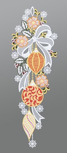 Plauener Spitze Fensterbild Weihnachtsbaumkugeln mit Schleife (Bx H) 15cm * 49cm Mehrfarbig Fensterdekoration Fensterschmuck von Plauener Spitze