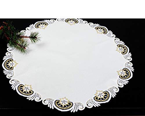 Festliche Tischdecke Weihnachten mit Spitze 55 cm rund in Creme und Gold von Plauener Spitze