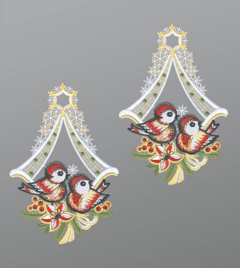 Plauener Spitze® Fensterbild 1 Paar Vögelchen, HxB 17x12cm von Plauener Spitze