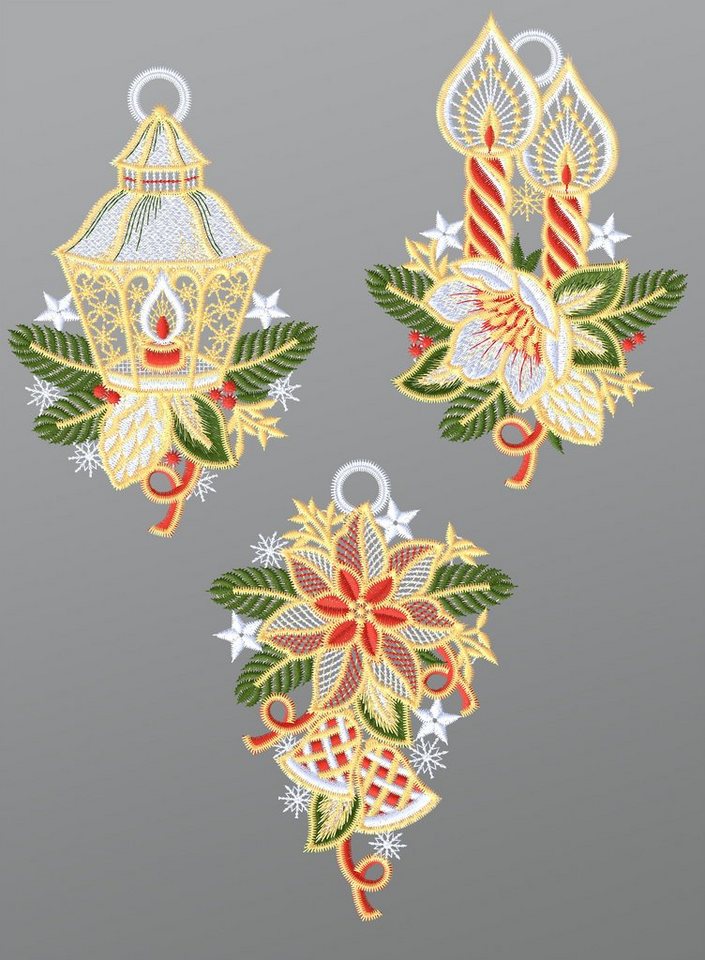 Plauener Spitze® Fensterbild 3er SET festlicher Winterzauber, HxB 15x10cm von Plauener Spitze