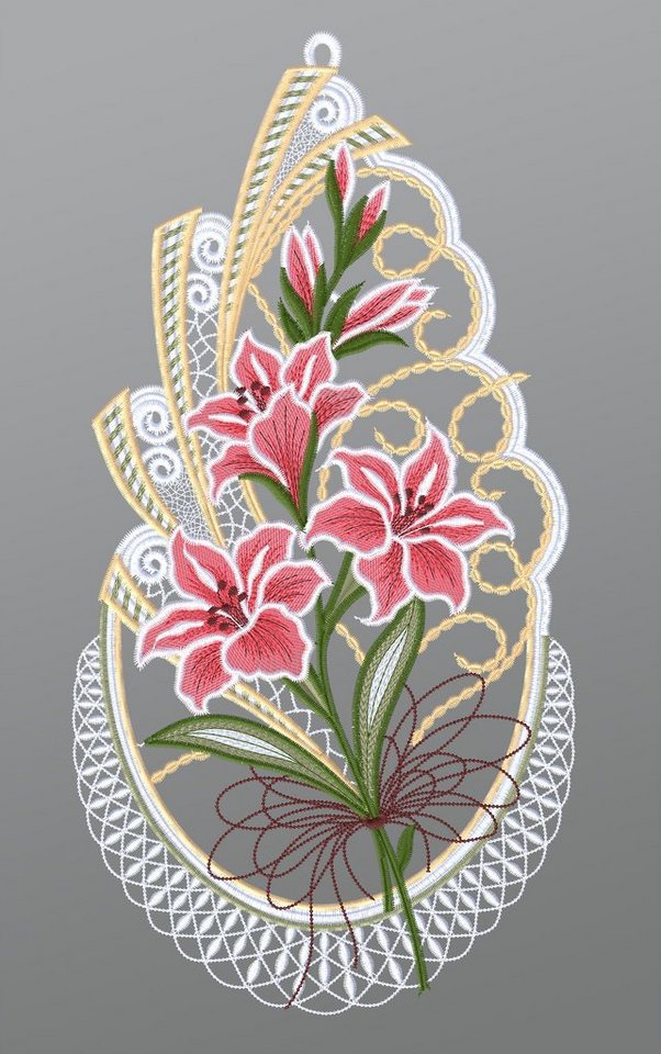 Plauener Spitze® Fensterbild Gladiolenstrauß, HxB 36x17cm von Plauener Spitze
