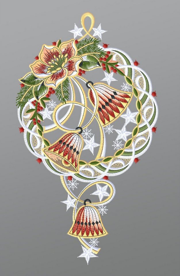 Plauener Spitze® Fensterbild Glöckchen mit Kranz, HxB 32x18cm von Plauener Spitze