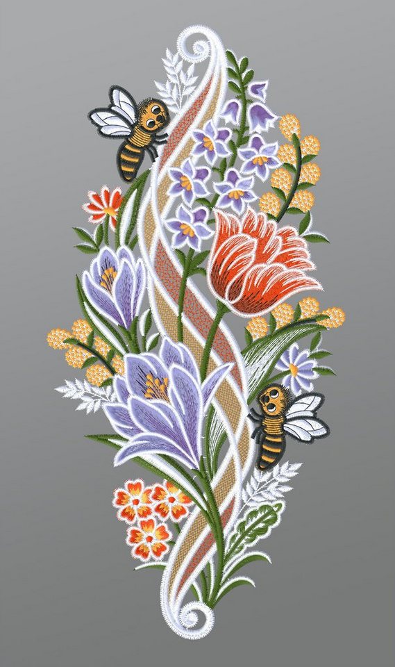 Plauener Spitze® Fensterbild Lilien mit Bienen, HxB 37x18cm von Plauener Spitze