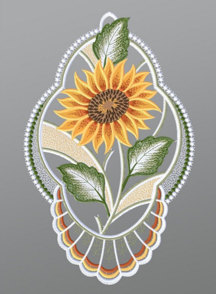 Plauener Spitze® Fensterbild Sonnenblume im Zierrahmen, HxB 30x19cm von Plauener Spitze