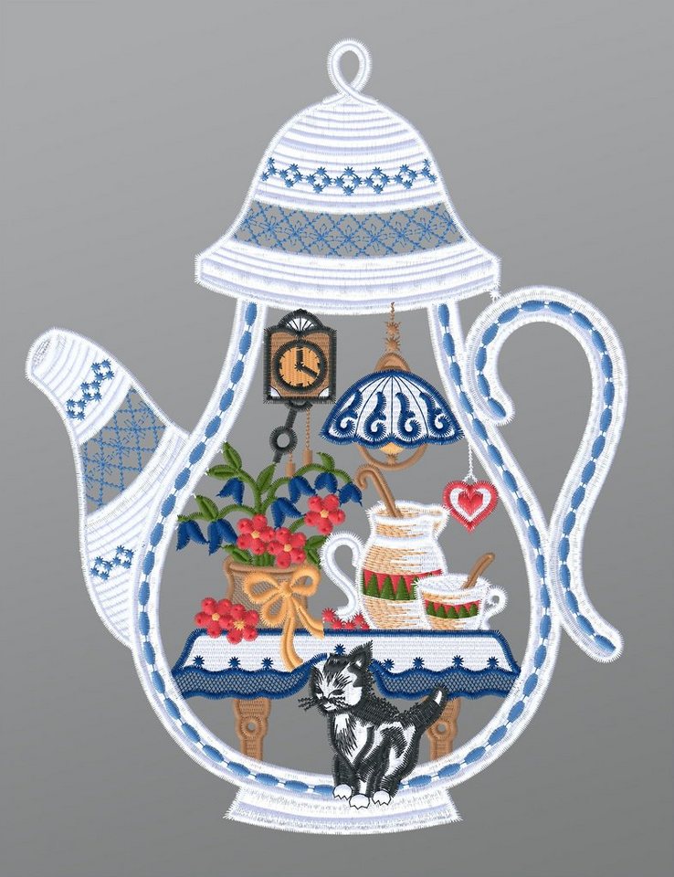 Plauener Spitze® Fensterbild Teekanne, HxB 29x22cm von Plauener Spitze