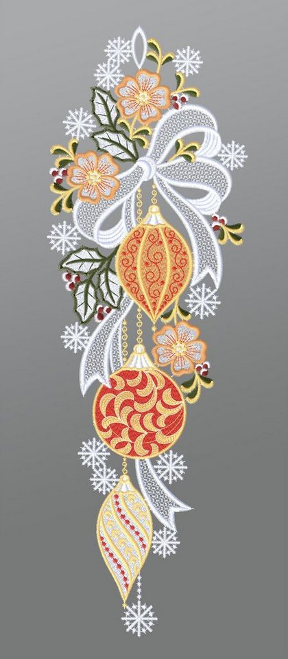 Plauener Spitze® Fensterbild Weihnachtsbaumkugeln mit Schleife, HxB 49x15cm von Plauener Spitze