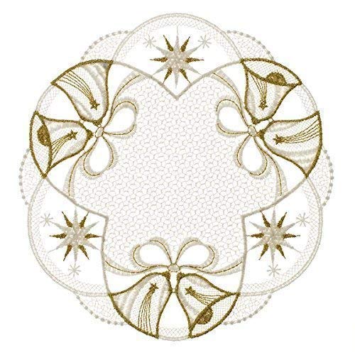 Plauener Spitze Deckchen "Glöckchen" 20 cm rund, Tischschmuck, Deko, Tischdekoration (ecru-gold) von Plauener Spitze