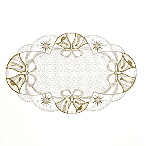 Plauener Spitze Deckchen "Glöckchen" 20 x 30 cm oval, Tischschmuck, Deko, Tischdekoration (ecru-gold) von Plauener Spitze