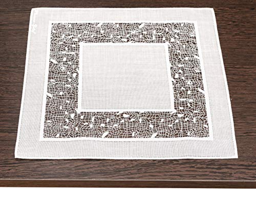 Elegantes Deckchen mit Spitzeneinsatz 33x33 cm in weiß von Plauener Spitze