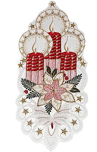 Plauener Spitze Fensterbild 15x35 cm + Saugnapf Advent Weihnachten Kerzen Spitzenbild (Rot) von Plauener Spitze