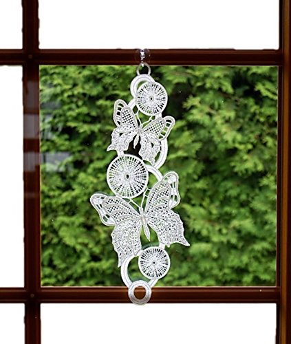 Plauener Spitze Fensterbild 17x38 cm + Saugnapf Schmetterling Frühlingsbote Spitzenbild Fensterdeko von Plauener Spitze