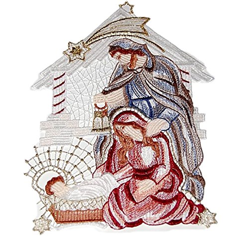 Plauener Spitze Fensterbild 19x26 cm + Saugnapf Weihnachten Stickerei Maria und Josef Krippe CHRISTKIND Spitzenbild Advent von Plauener Spitze