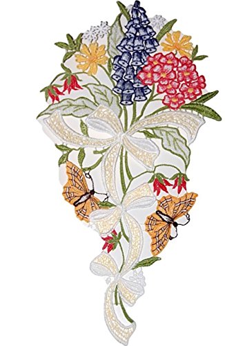 Plauener Spitze Fensterbild 19x35 cm + Saugnapf Frühling Schmetterlinge Blumenstrauß Bunt Spitzenbild Sommer von Plauener Spitze