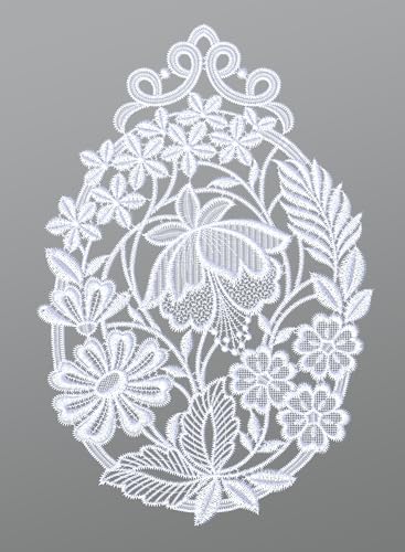 Plauener Spitze Fensterbild Blumenschar (Bx H) 20cm * 29cm Weiß Fensterdekoration Fensterschmuck von Plauener Spitze