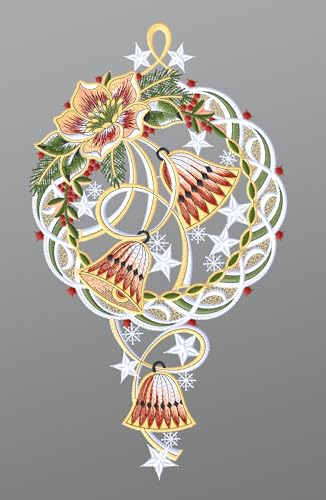 Plauener Spitze Fensterbild Glöckchen mit Kranz (Bx H) 18cm * 32cm Mehrfarbig Fensterdekoration Fensterschmuck von Plauener Spitze