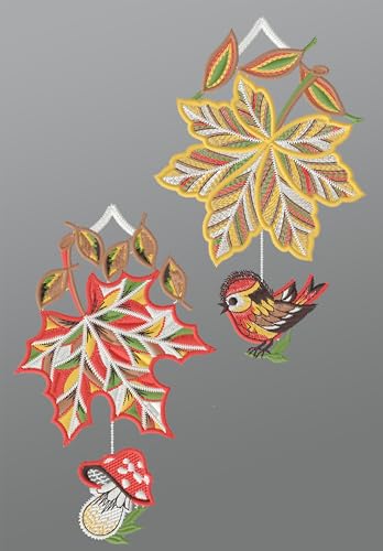Plauener Spitze Fensterbild Herbsttraum (BxH) 11cm x 18cm, Mehrfarbig, Fensterdekoration und Fensterschmuck von Plauener Spitze