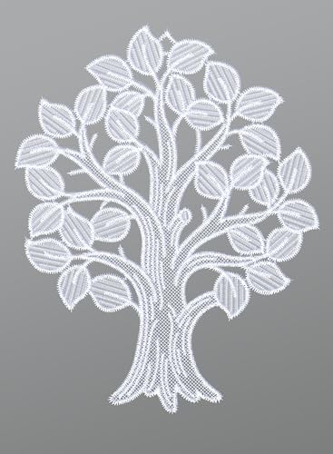 Plauener Spitze Fensterbild Laubbaum (Bx H) 20cm * 25cm Weiß Fensterdekoration Fensterschmuck von Plauener Spitze
