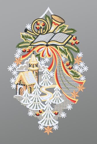 Plauener Spitze Fensterbild Musikalische Winterlandschaft (Bx H) 19cm * 29cm Mehrfarbig Fensterdekoration Fensterschmuck von Plauener Spitze
