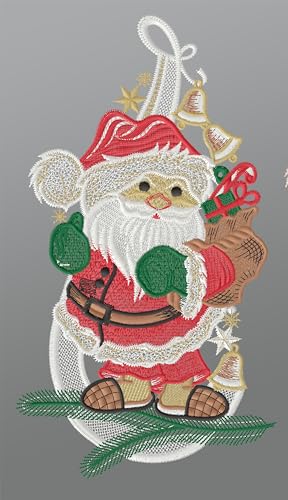 Plauener Spitze Fensterbild Niedlicher Weihnachtsmann (BxH) 16cm x 27cm, Mehrfarbig, Fensterdekoration und Fensterschmuck von Plauener Spitze