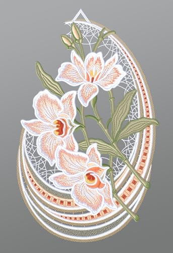 Plauener Spitze Fensterbild Orchideen mit Designbogen (Bx H) 21cm * 34cm Mehrfarbig Fensterdekoration Fensterschmuck von Plauener Spitze