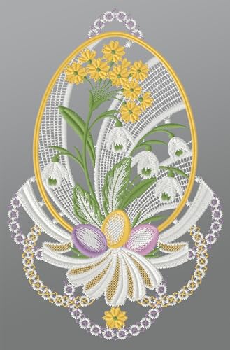 Plauener Spitze Fensterbild Osterei mit Maiglöckchen (BxH) 16cm x 37cm, Mehrfarbig, Fensterdekoration und Fensterschmuck von Plauener Spitze