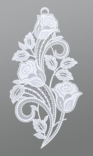 Plauener Spitze Rosenranke (BxH) 22cm x 34cm Weiß Blumig Wanddekoration Wohnzimmer Fensterbild von Plauener Spitze