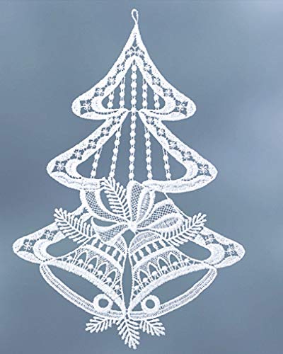 Plauener Spitze Fensterbild Weihnachten Tanne mit Glocke weiß 18x28 cm von Plauener Spitze