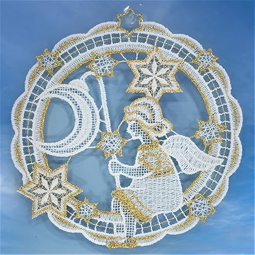 Plauener Spitze Fensterbild Weihnachten Weiß Gold Fensterdekoration 16 cm Weihnachtsdekoration Fensterschmuck incl. Saugnapf Plauener Spitze Fensterbild Weihnachten Weiß Gold Fensterdekoration 16 cm Weihnachtsdekoration Fensterschmuck incl. Saugnapf von Plauener Spitze