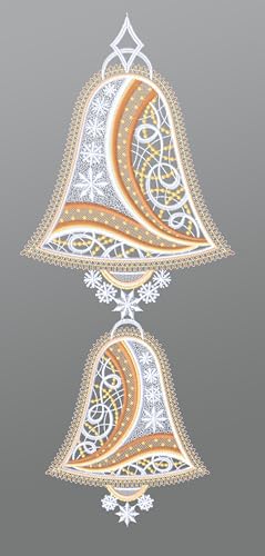 Plauener Spitze Fensterbild Weihnachtsglocken mit Schneeflocken (Bx H) 18cm * 44cm Mehrfarbig Fensterdekoration Fensterschmuck von Plauener Spitze