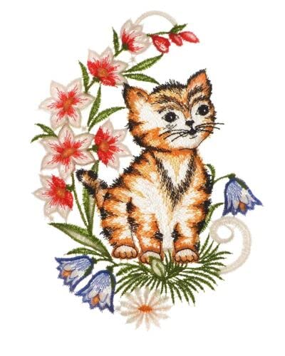 Plauener Spitze Fensterbild katze mit Blumen HXB ca.21 x 15 cm von Plauener Spitze