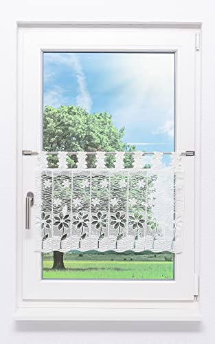 Plauener Spitze Scheibengardine Blüte (Bx H) 56cm * 45cm weiß von Plauener Spitze