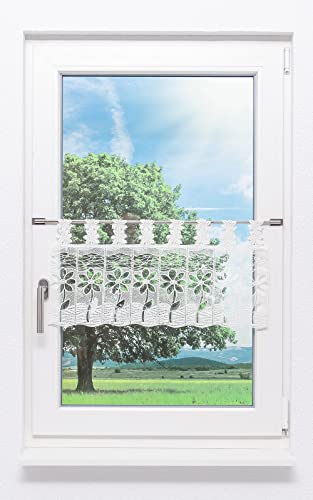 Plauener Spitze Scheibengardine Blüte (Bx H) 96cm * 32cm weiß von Plauener Spitze