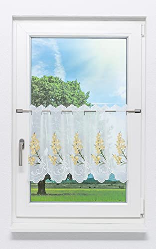 Plauener Spitze Scheibengardine Blütenträume (Bx H) 96cm * 45cm Gelb/blassgelb von Plauener Spitze