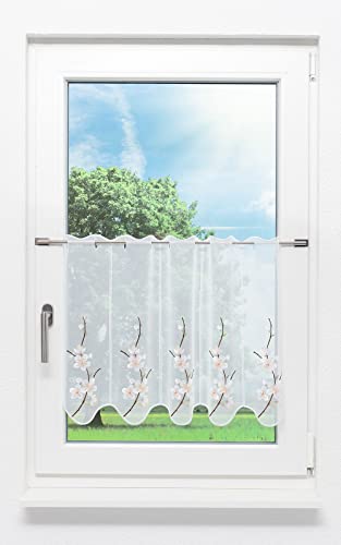 Plauener Spitze Scheibengardine Blütenzweig (Bx H) 80cm * 49cm Weiß/gelbweiß von Plauener Spitze