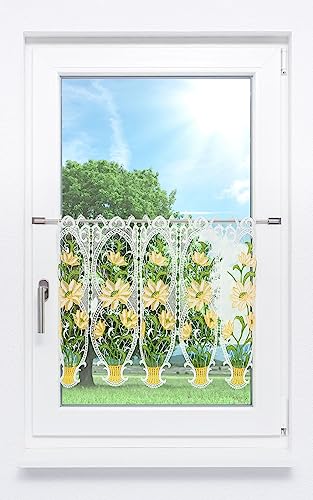Plauener Spitze Scheibengardine Blumenpracht (Bx H) 99cm * 50cm * Gelb/pastellgelb von Plauener Spitze