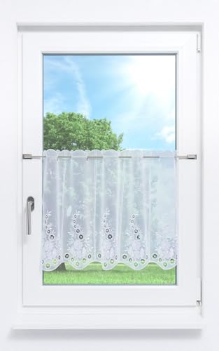 Plauener Spitze Scheibengardine Blumenspiel #1W (Bx H) 129,6cm * 50cm reinweiß/Weiß von Plauener Spitze