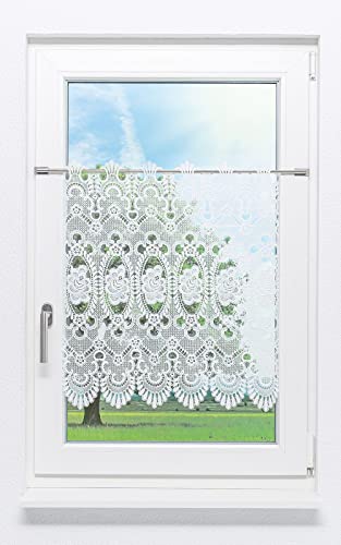 Plauener Spitze Scheibengardine Blumenspitze #1W (BxH) 73,5cm x 65cm weiß von Plauener Spitze
