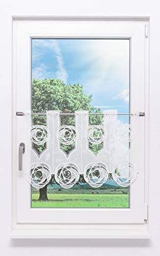 Plauener Spitze Scheibengardine Circles (Bx H) 64cm * 42cm weiß von Plauener Spitze