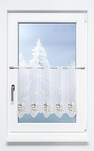 Plauener Spitze Scheibengardine Dorfkirche im Winter (Bx H) 82cm * 49cm Braun/terrabraun von Plauener Spitze