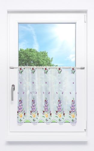 Plauener Spitze Scheibengardine Frühlingsblumen (Bx H) 128cm * 55cm Violett/Lila von Plauener Spitze