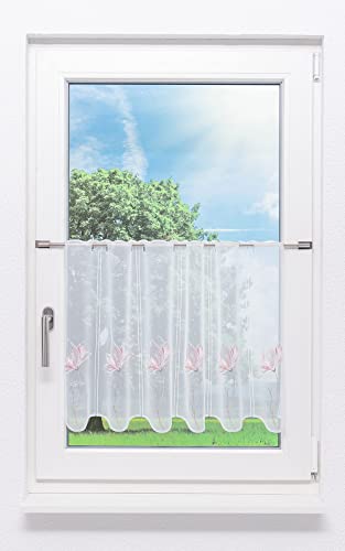 Plauener Spitze Scheibengardine Magnolie (Bx H) 112cm * 49cm Rosa/rosè von Plauener Spitze