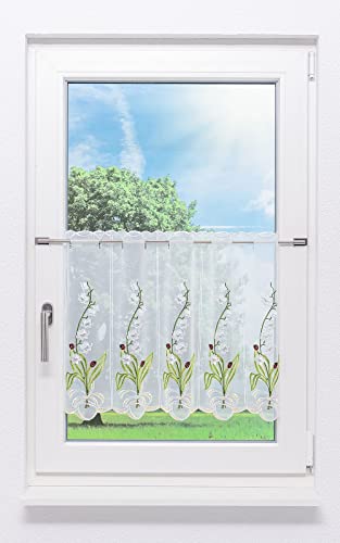 Plauener Spitze Scheibengardine Maiglöckchenzweig (Bx H) 115.50cm * 50cm * Grün/grasgrün von Plauener Spitze