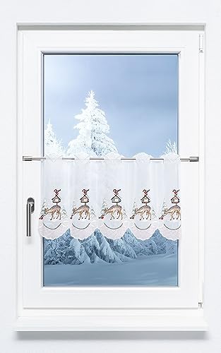 Plauener Spitze Scheibengardine Rehkitz im Winter (Bx H) 128cm * 35cm braun/Braun von Plauener Spitze