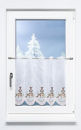 Plauener Spitze Scheibengardine Rehkitz im Winter (Bx H) 64cm * 55cm braun/Braun von Plauener Spitze