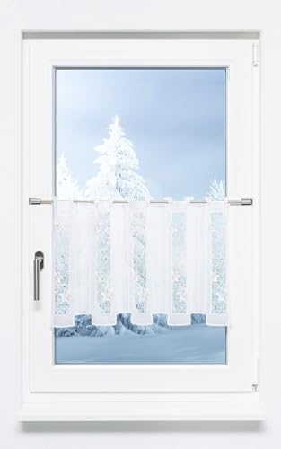 Plauener Spitze Scheibengardine Sternenstaub (Bx H) 144cm * 40cm Silber/Silber-Weiß von Plauener Spitze