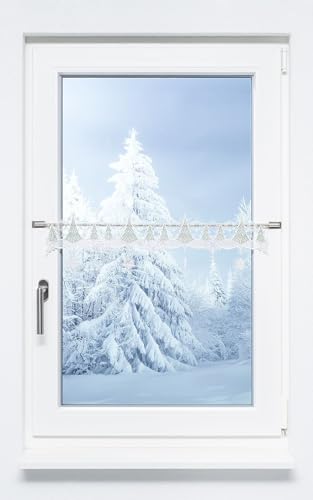 Plauener Spitze Scheibengardine Winterstille (Bx H) 112cm * 19cm weiß/Weiß-Grün von Plauener Spitze