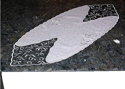 Plauener Spitze Tischdecke Weihnachten Advent Silbergrau Mistel Silber gestickt (Tischläufer 40x100 cm) (Tischläufer 40x100cm) von Plauener Spitze