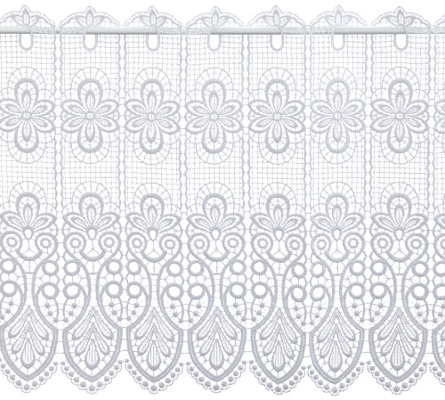 Plauener Spitze by Modespitze, Store Bistro Gardine Scheibengardine mit Stangendurchzug, hochwertige Stickerei, Höhe 49 cm, Breite 112 cm, Weiß von Plauener Spitze